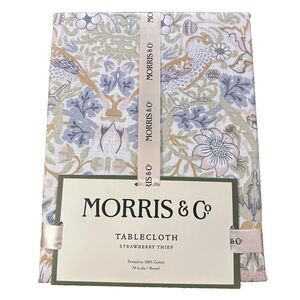 William Morris & Co Strawberry Thief Floral Tablecloth 70" Round Birds Flowers